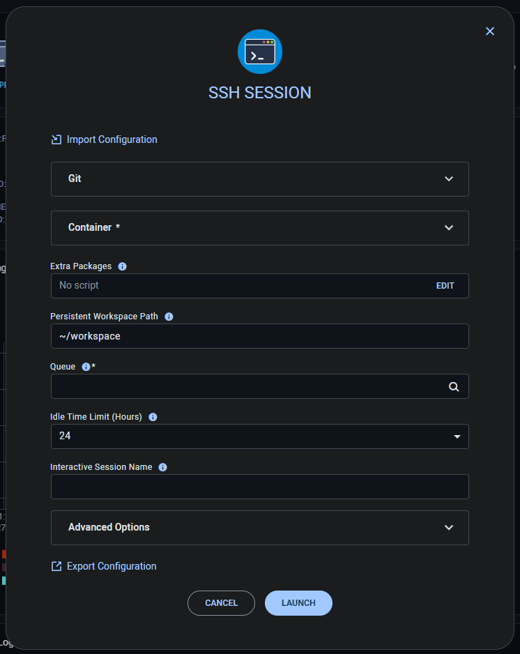 SSH Session form