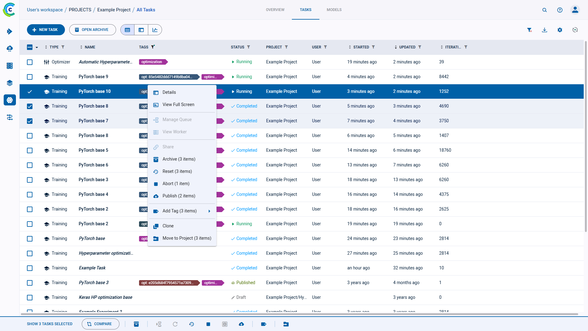 Task table batch operations