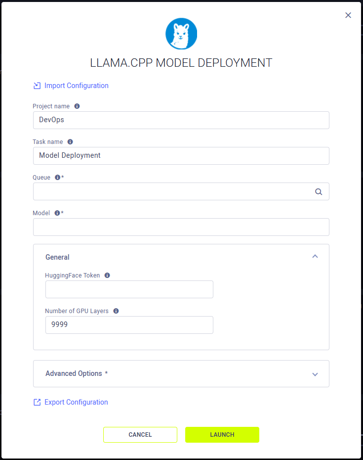 llama deployment app form