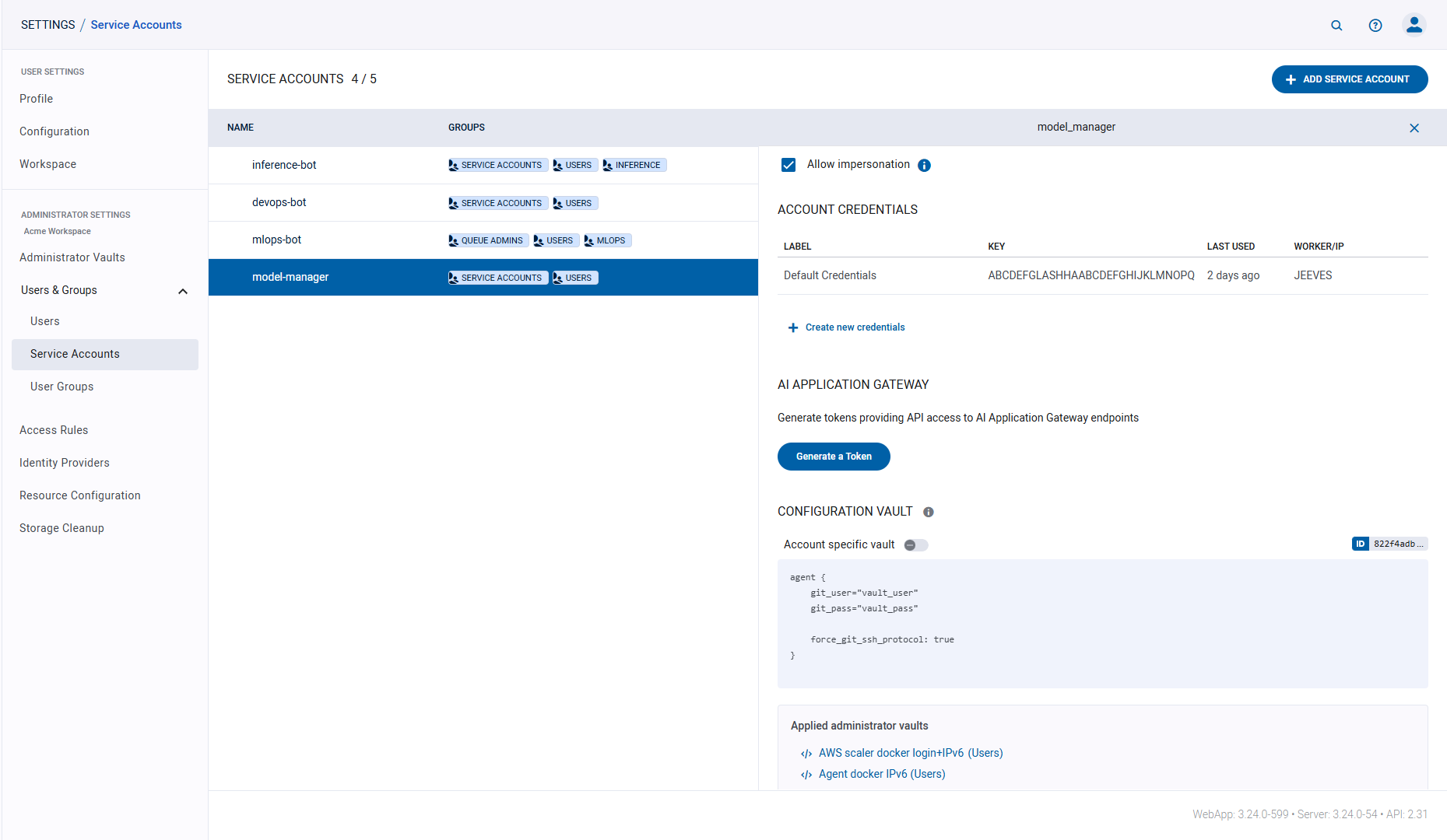 Service Account Config Vault