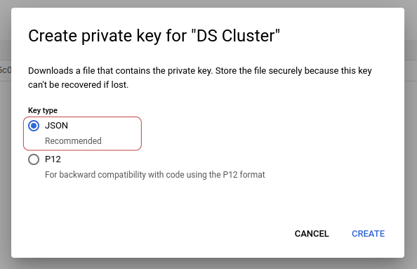 GCP credential key creation