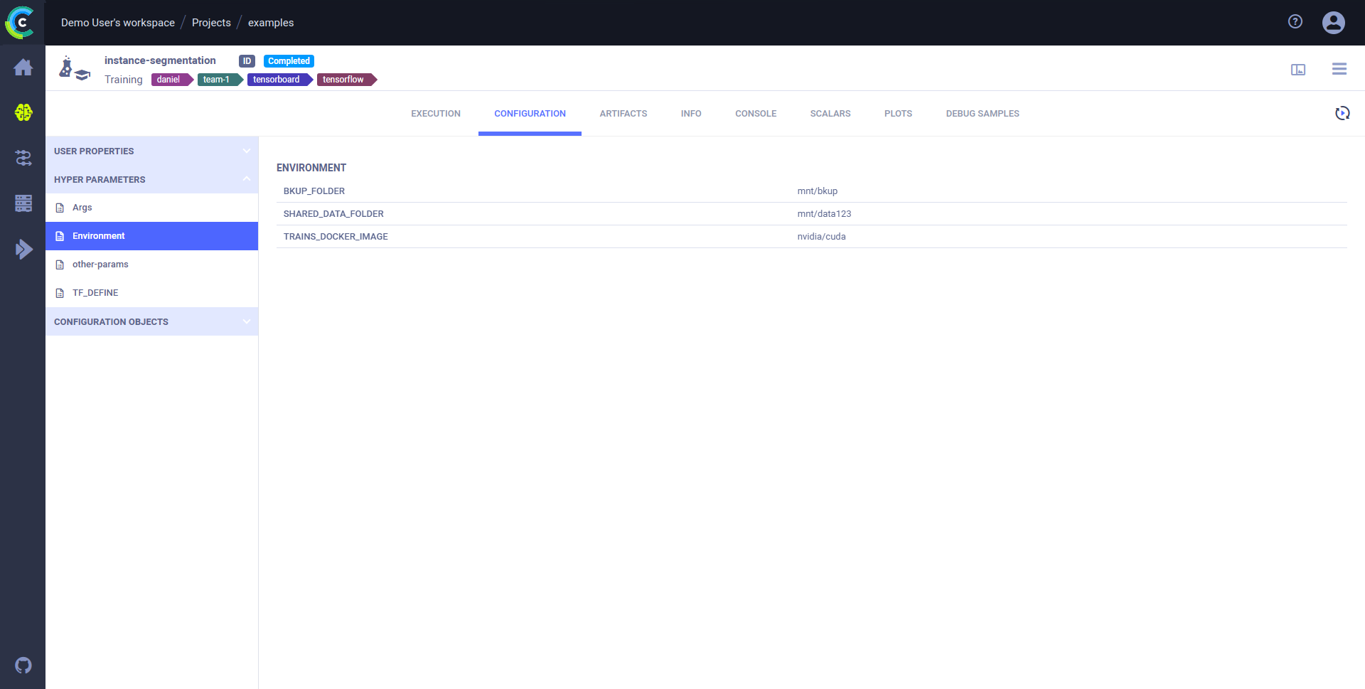 Environment variables configuration group