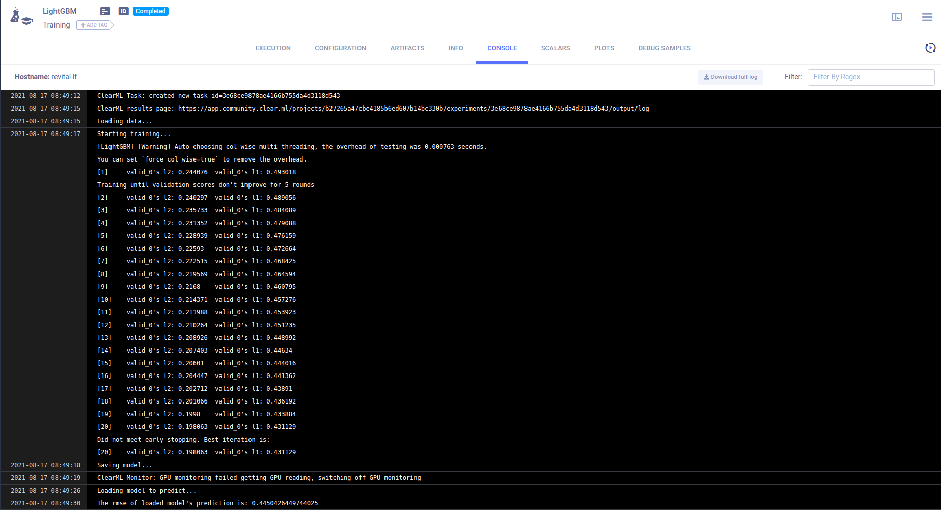 LightGBM console