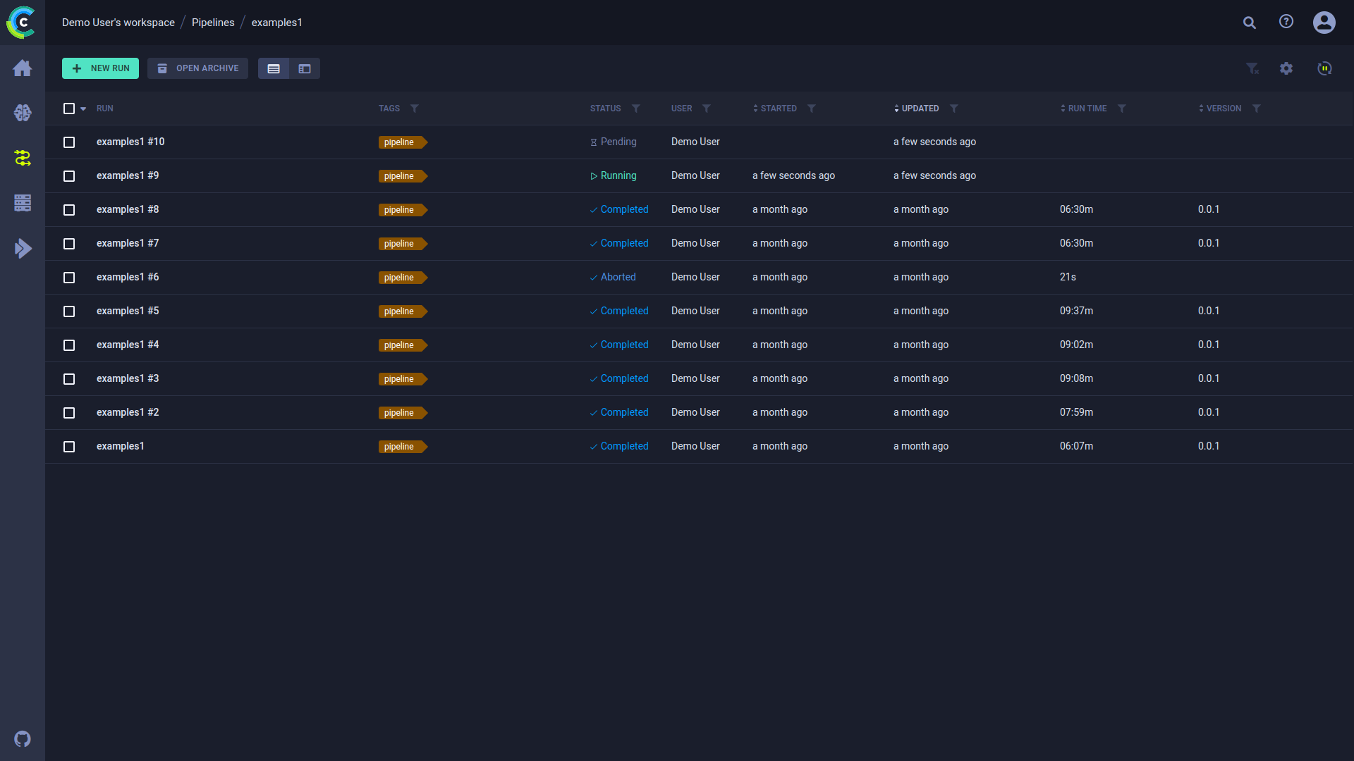 Pipeline runs table