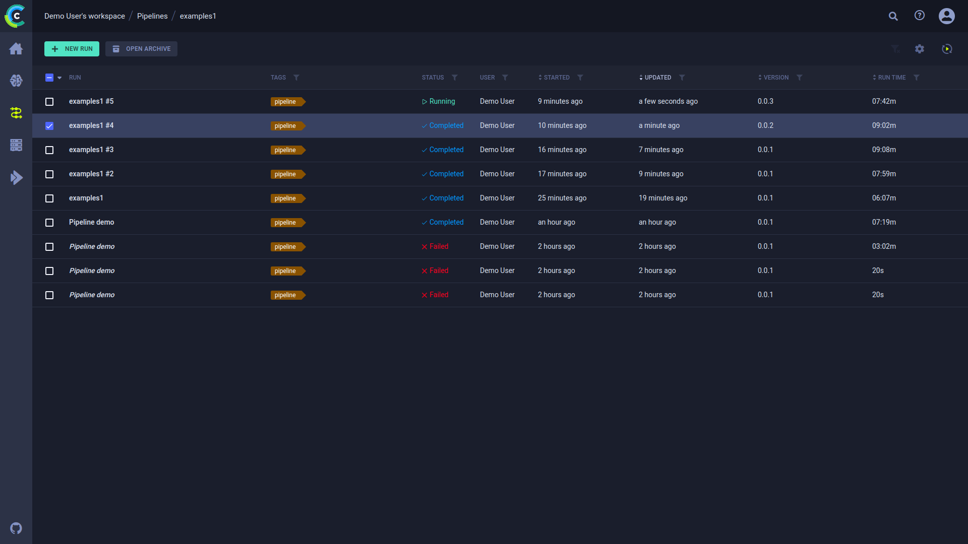 Pipeline runs table