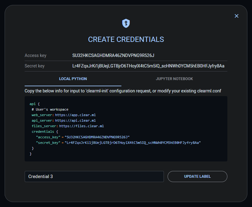 ClearML credentials