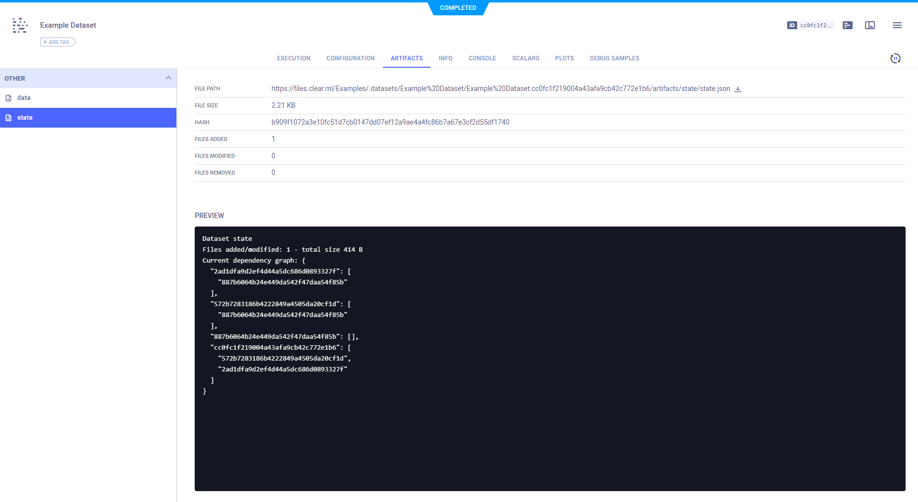 Dataset task info