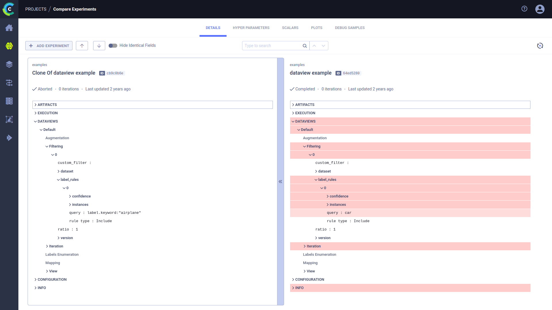 Dataview comparison