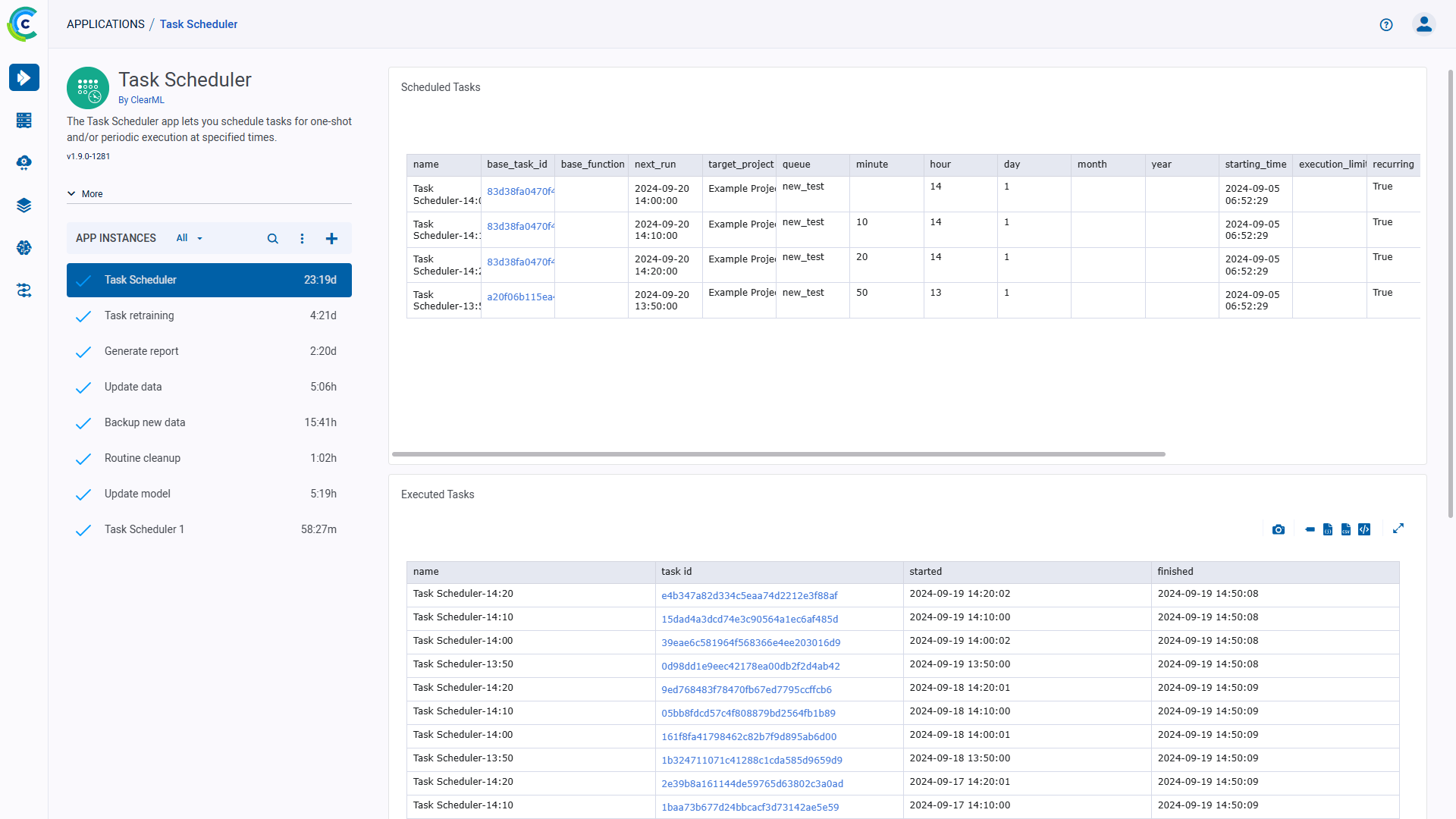 TaskScheduler dashboard