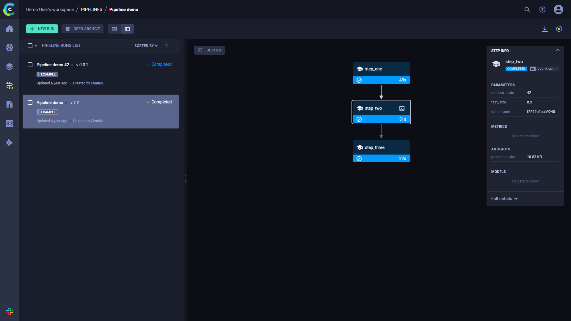 Pipeline step info