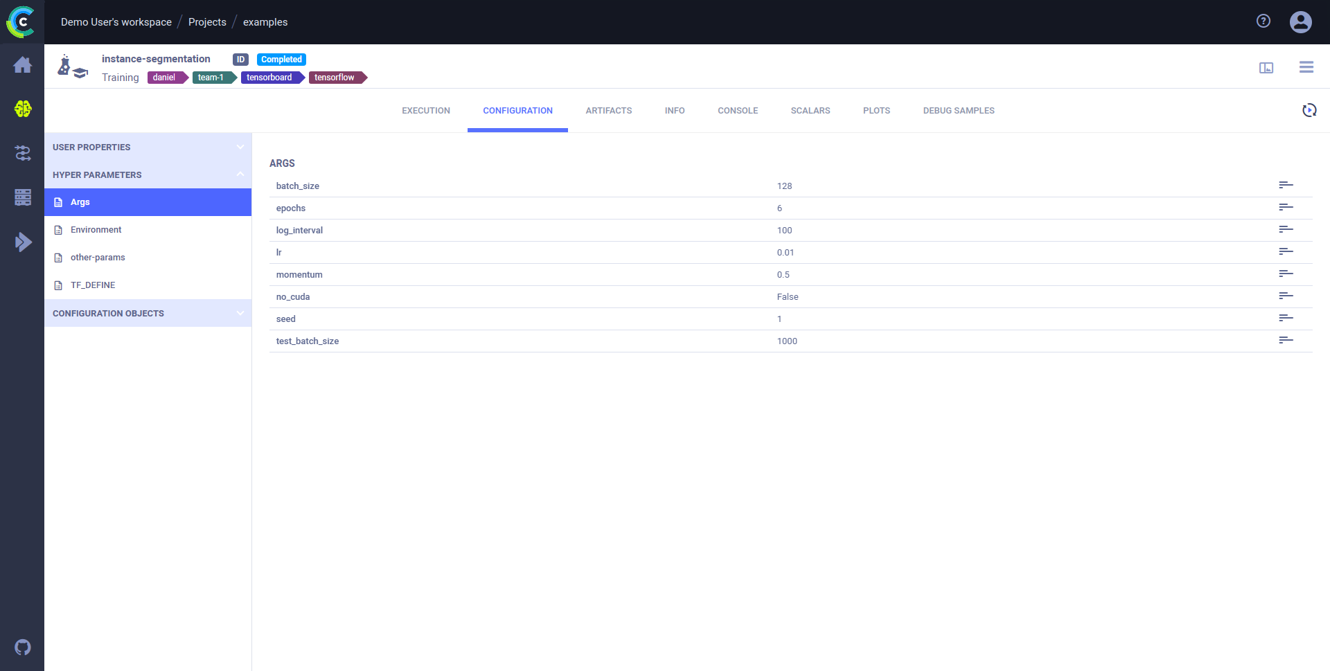 Command line arguments configuration group