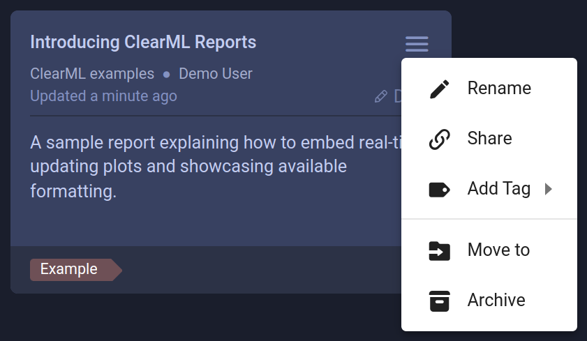 Report card context menu