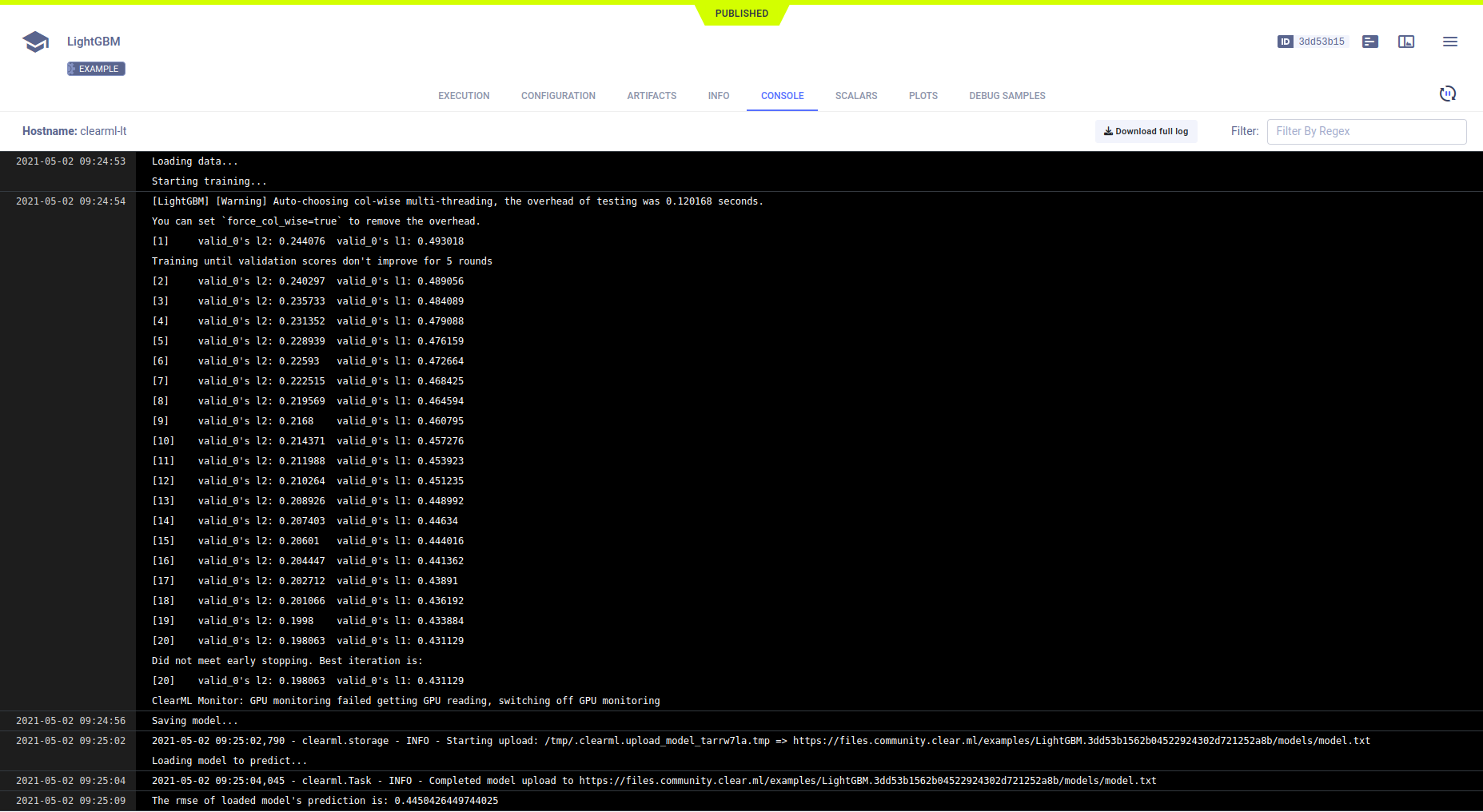 LightGBM console