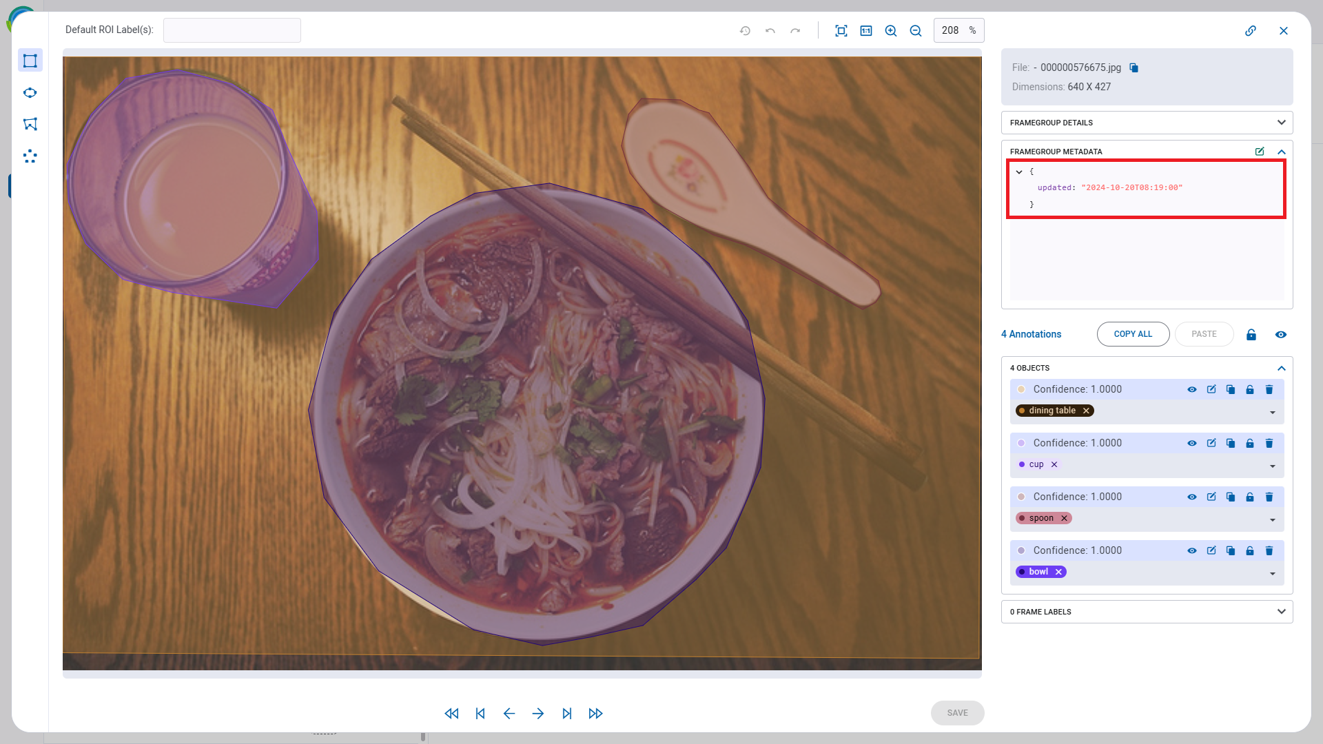 Frame datetime metadata in frame viewer