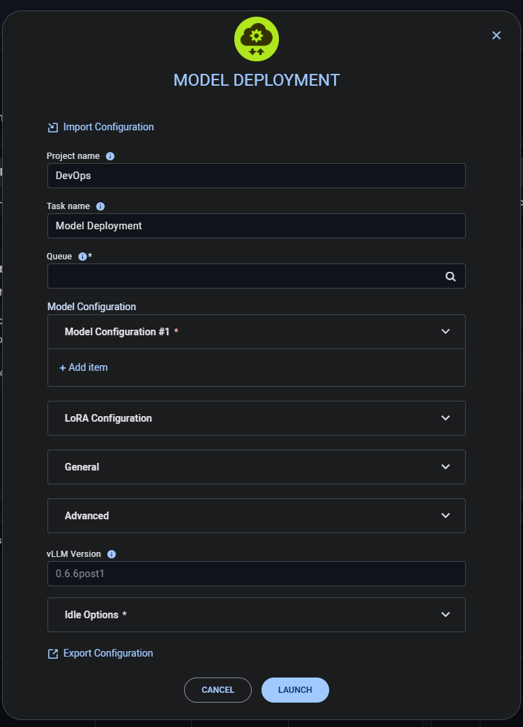 vLLM Model Deployment app form