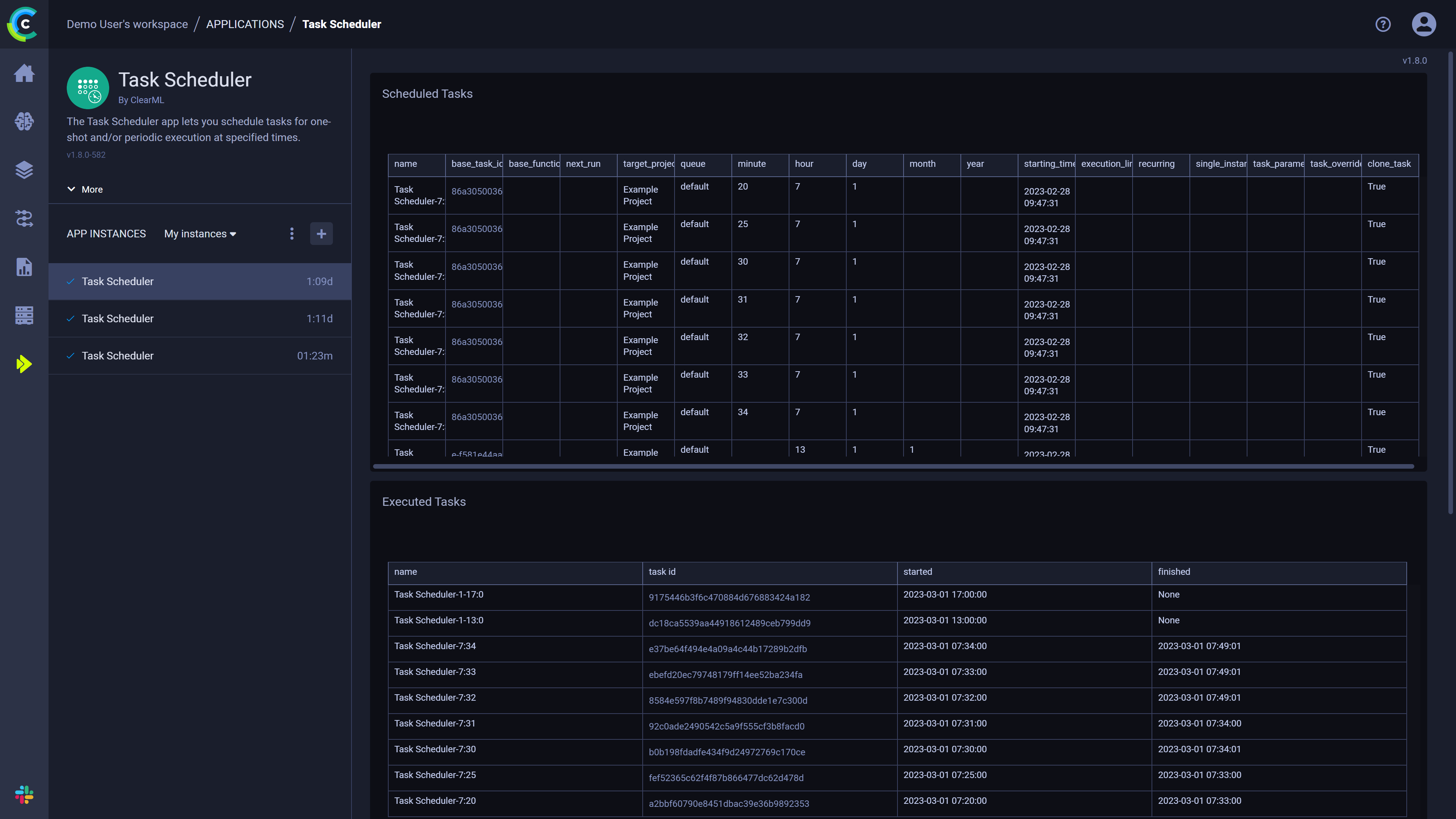 TaskScheduler dashboard