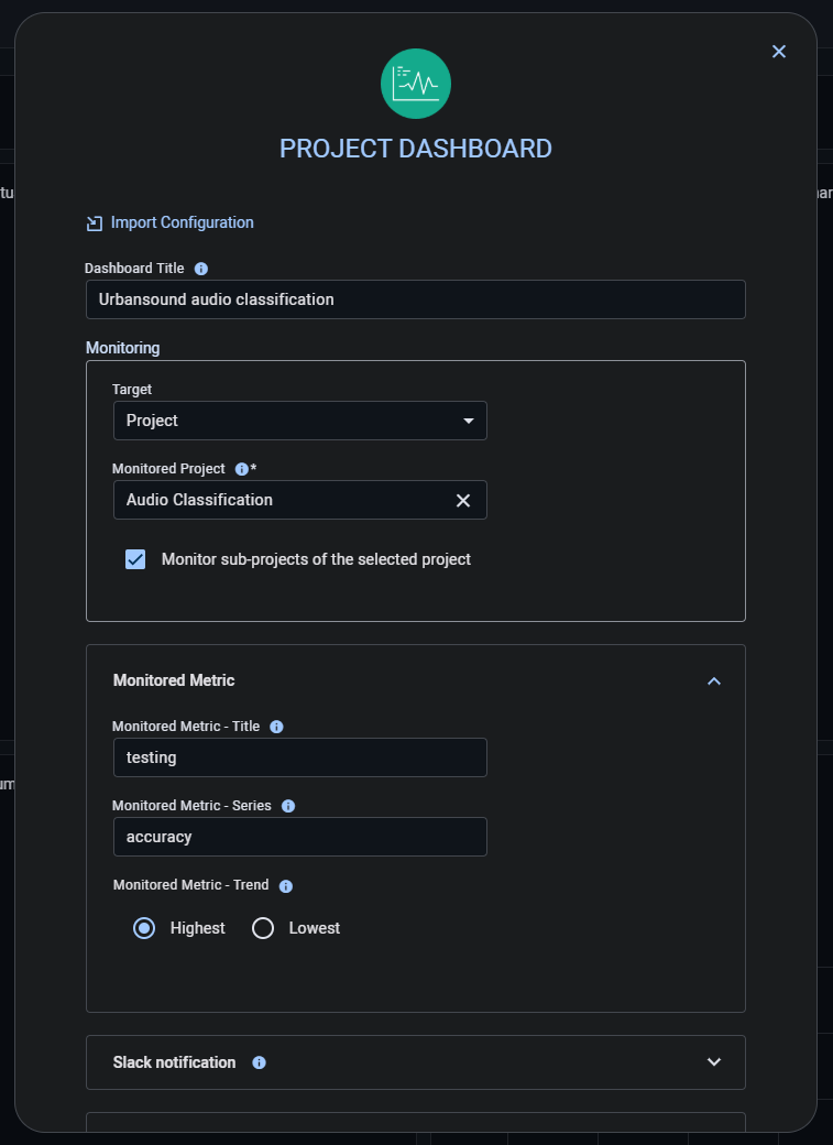 Dashboard app instance launch form