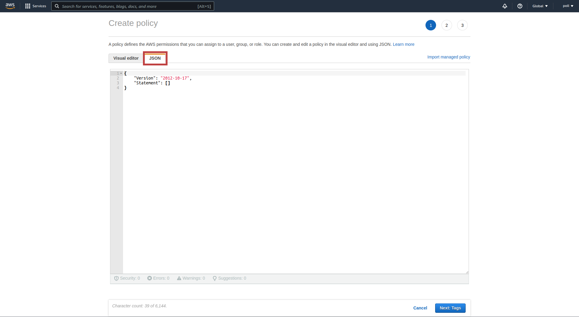 AWS create policy JSON