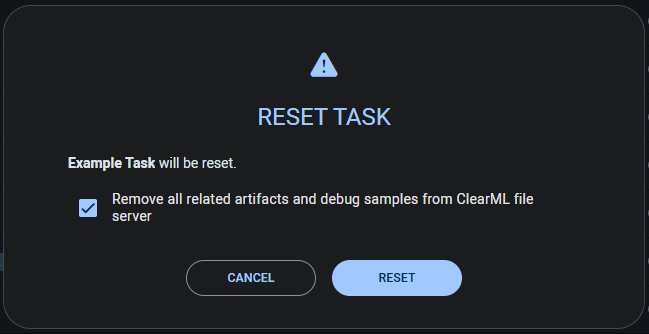 Reset modal