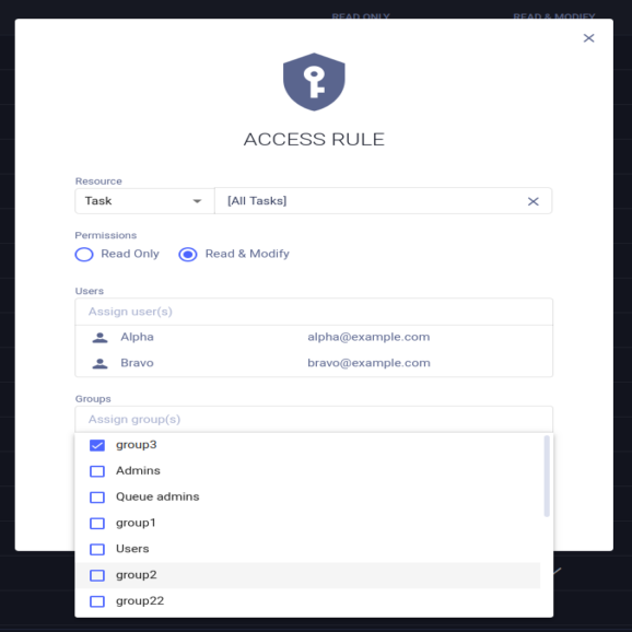 Access rule creation dialog