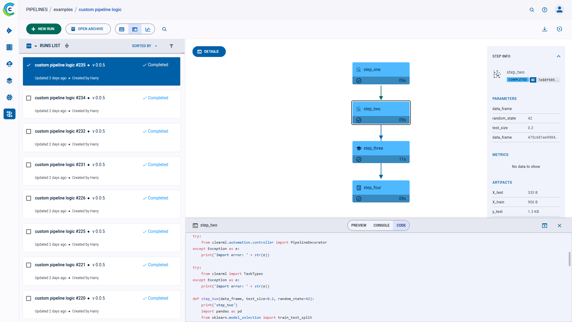 Pipeline step code