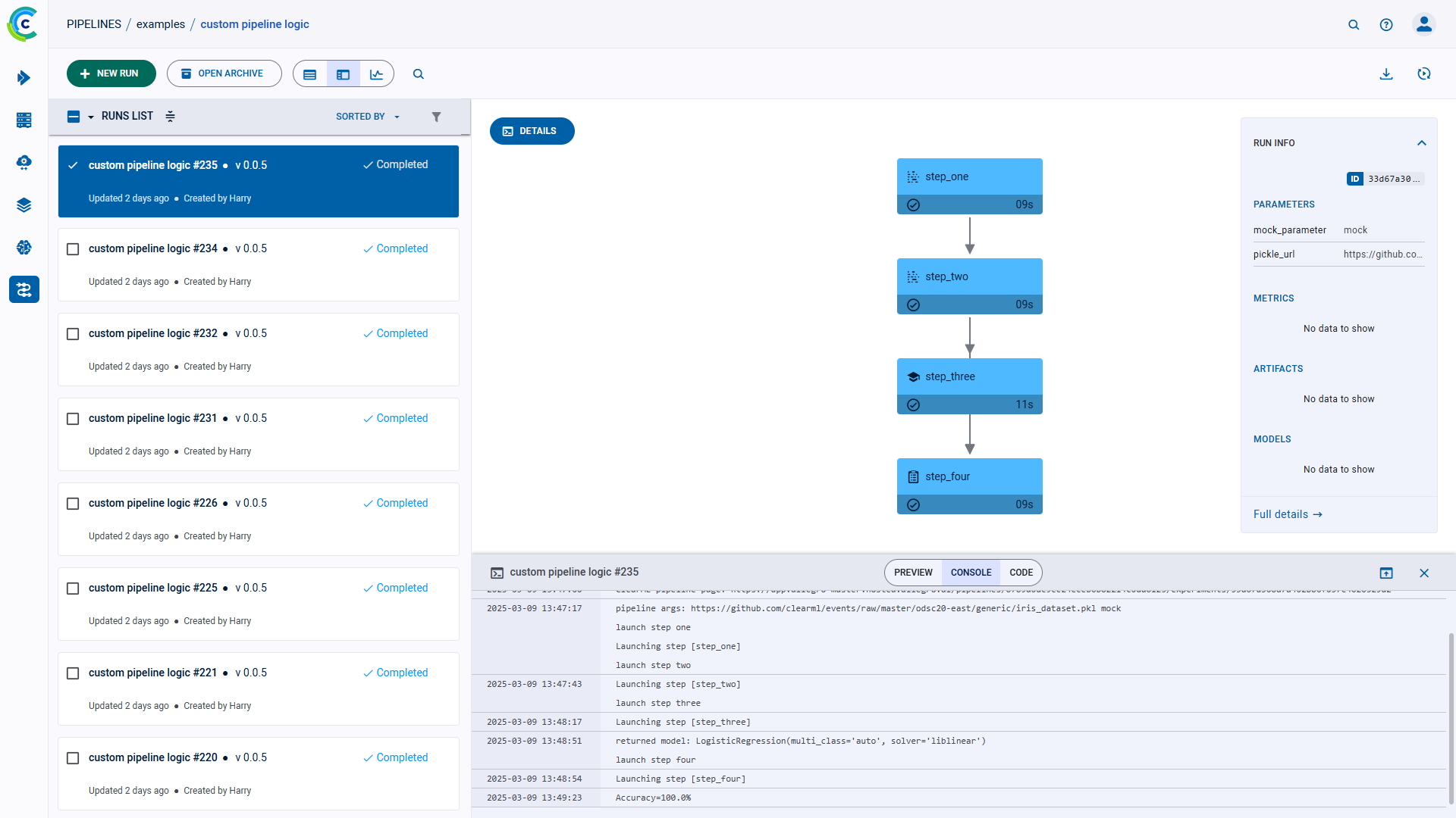 Pipeline console