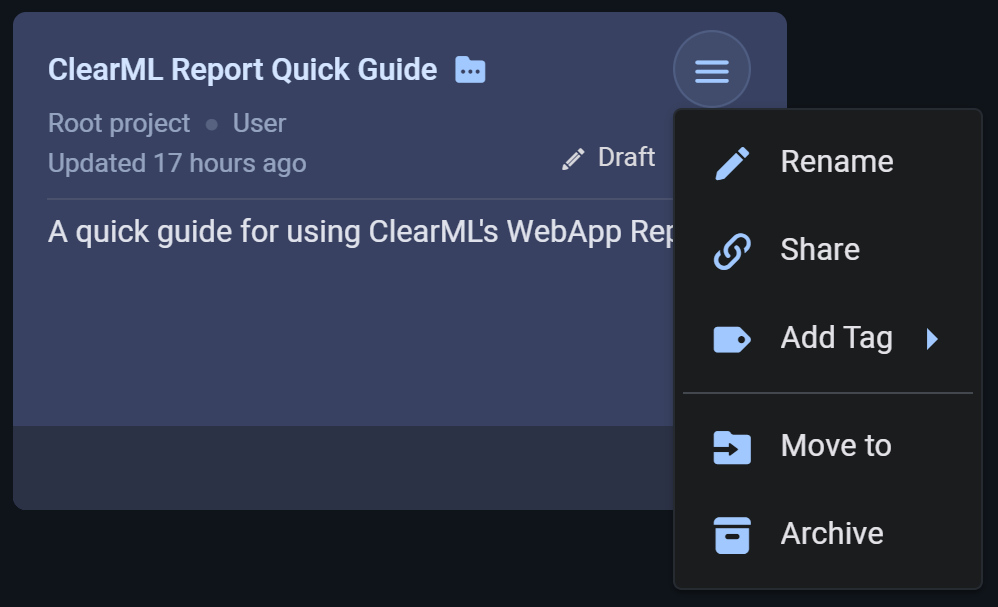 Report card context menu