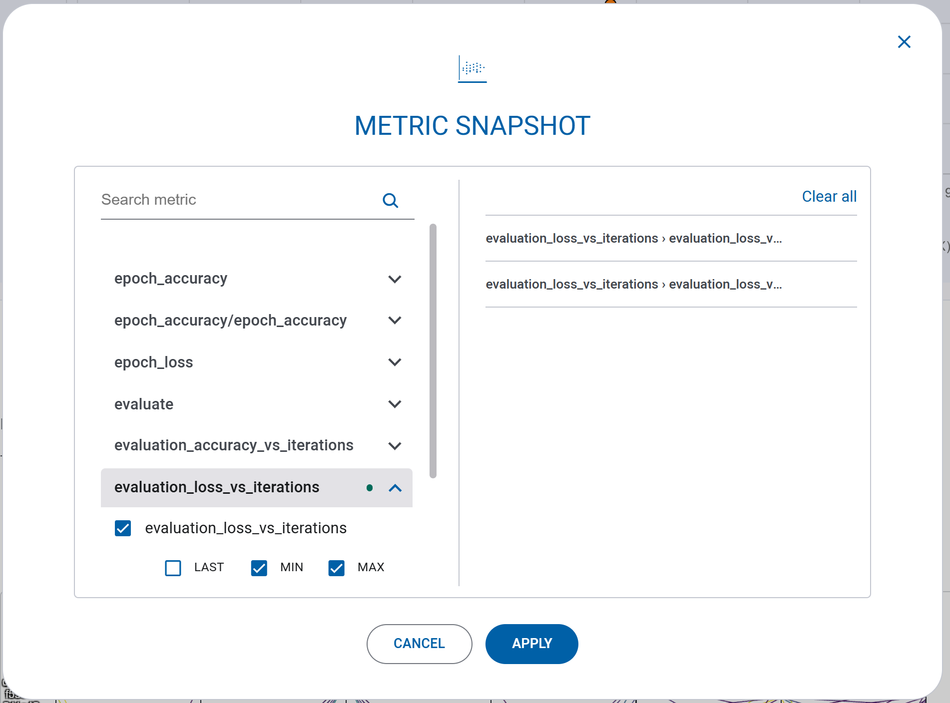 Metric Snapshot selection