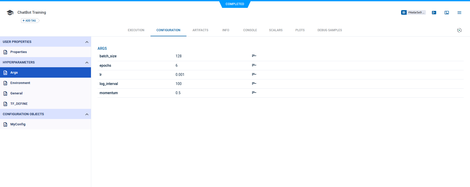 Command line arguments configuration group