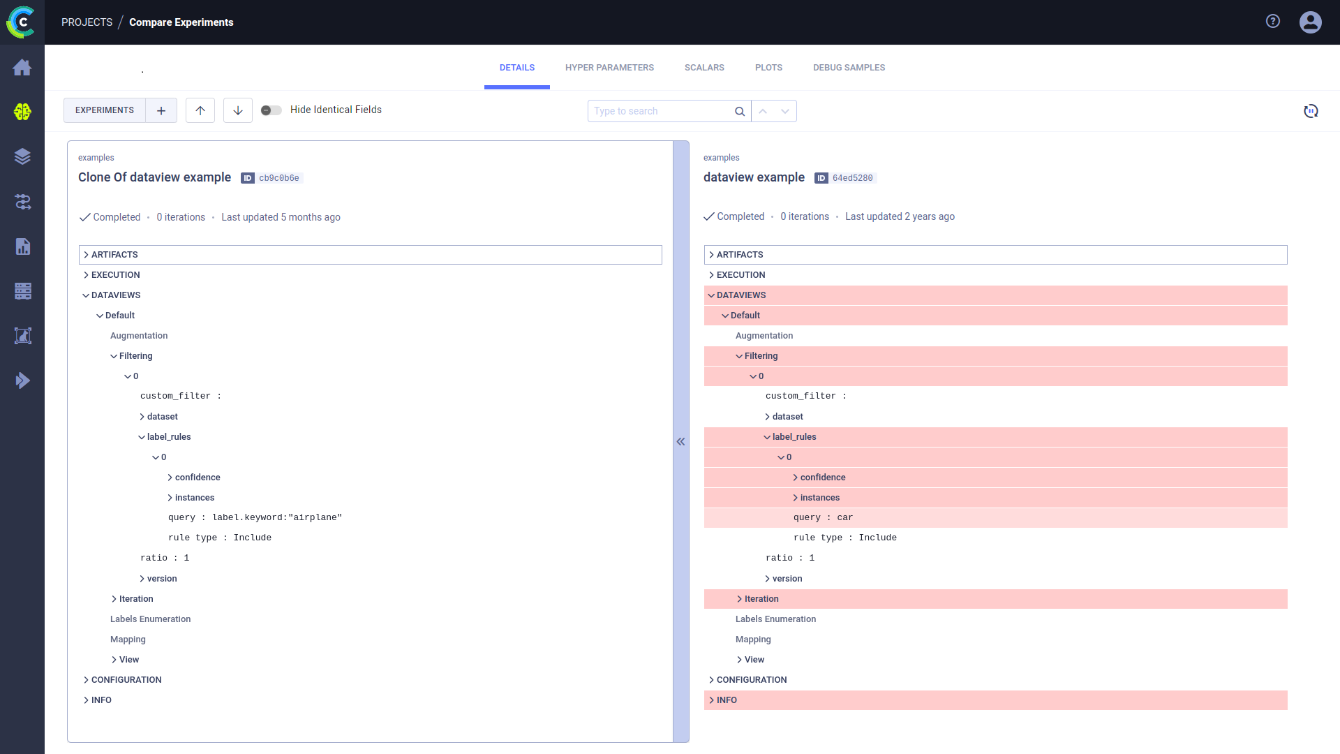 Dataview comparison