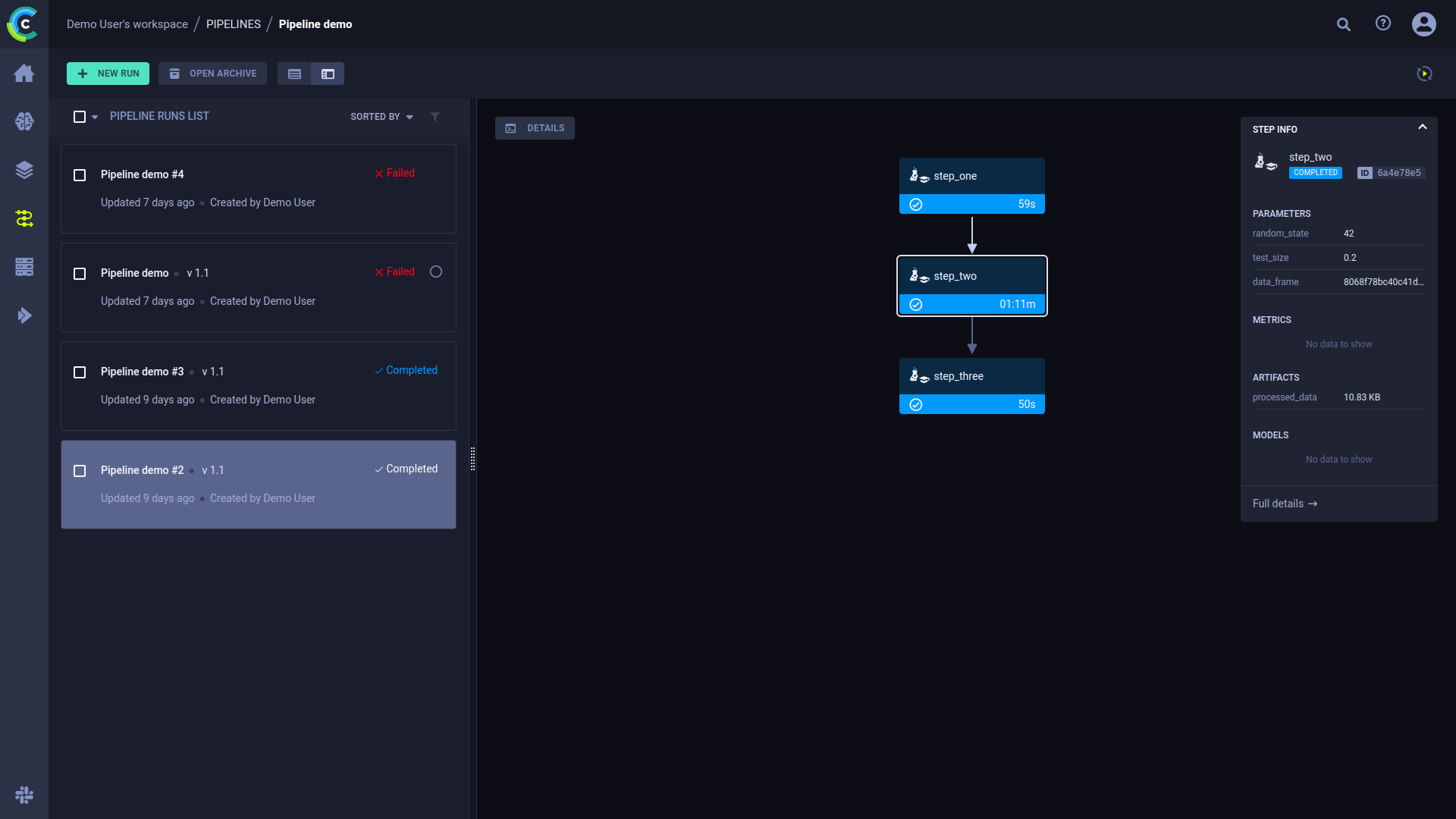 Pipeline step info