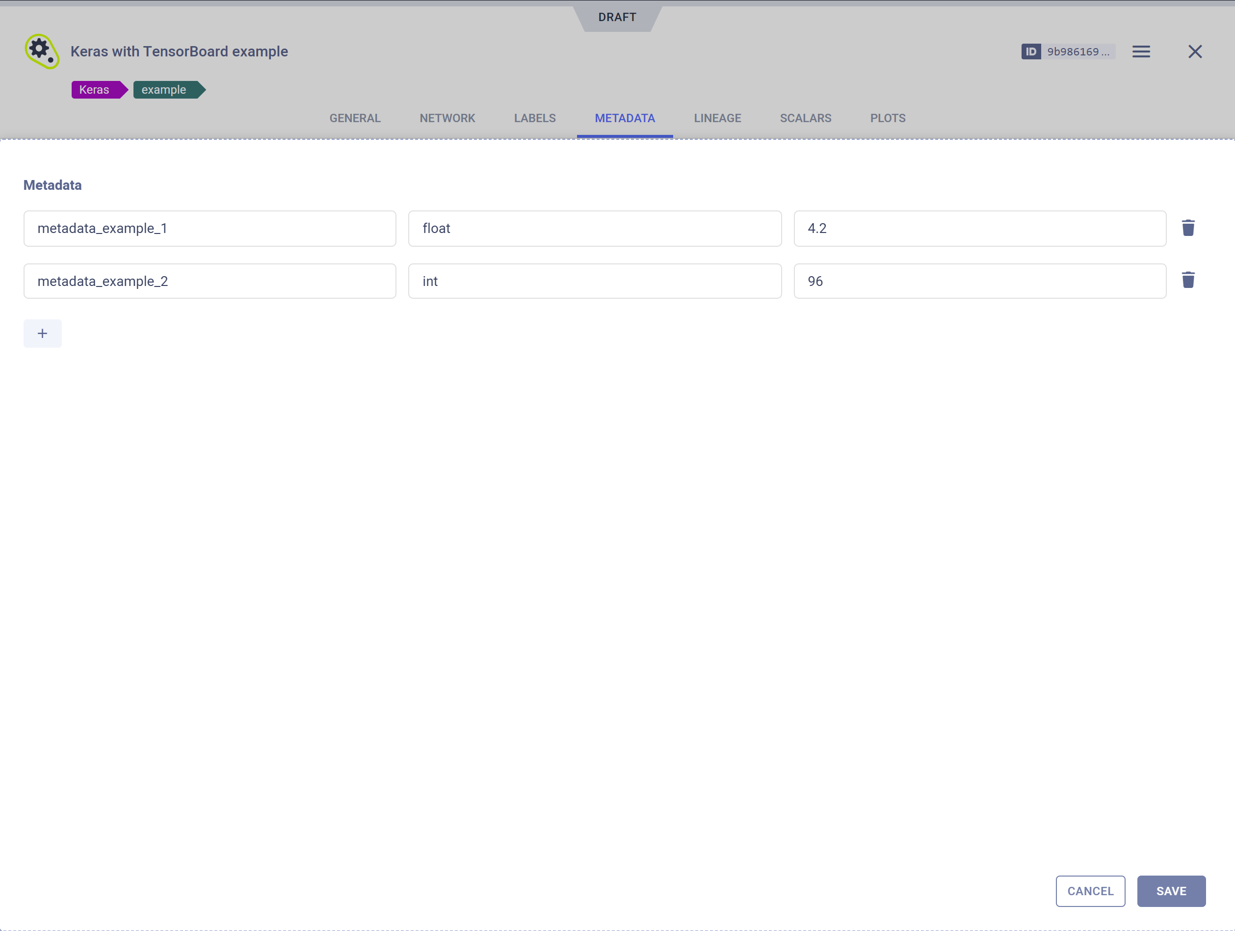 Model metadata editing