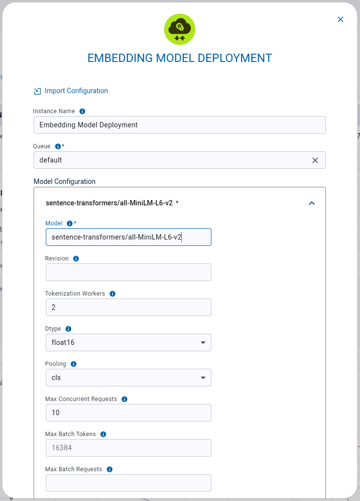 Embedding Model Deployment form