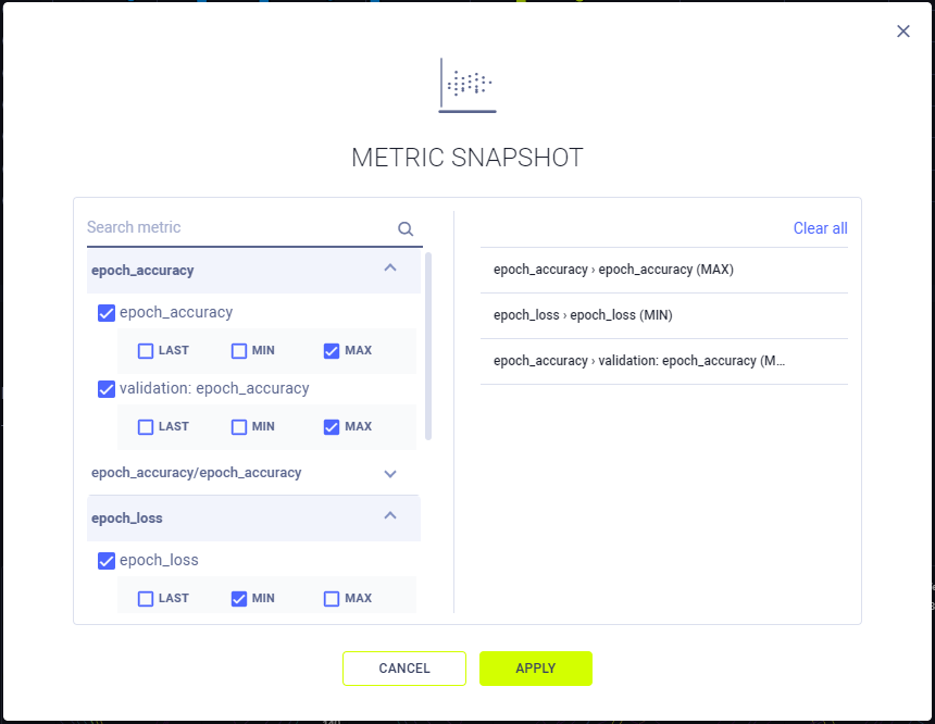 Metric Snapshot selection