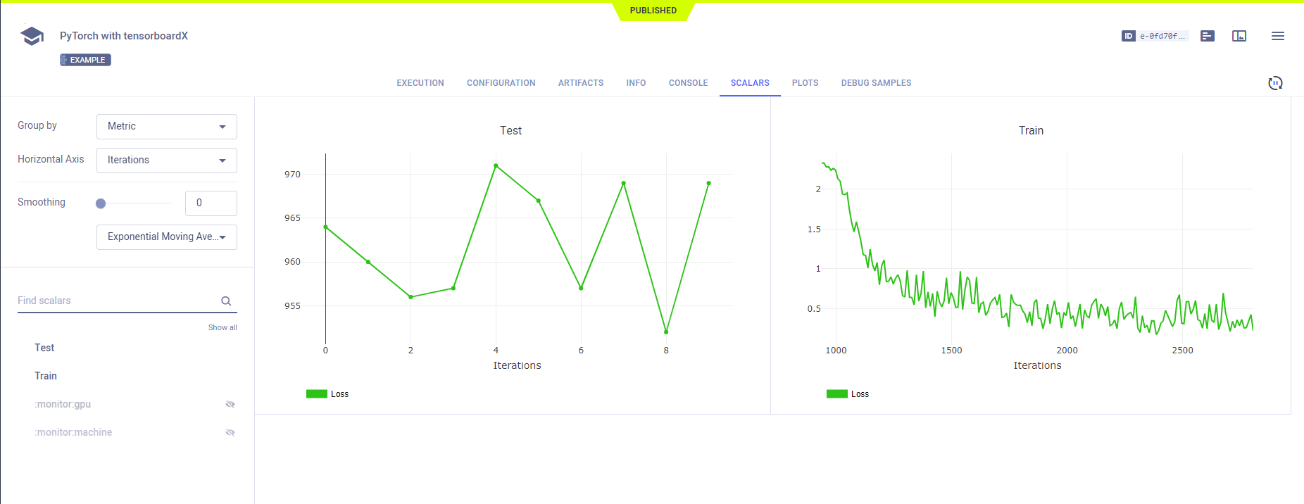 TensorboardX WebApp scalars