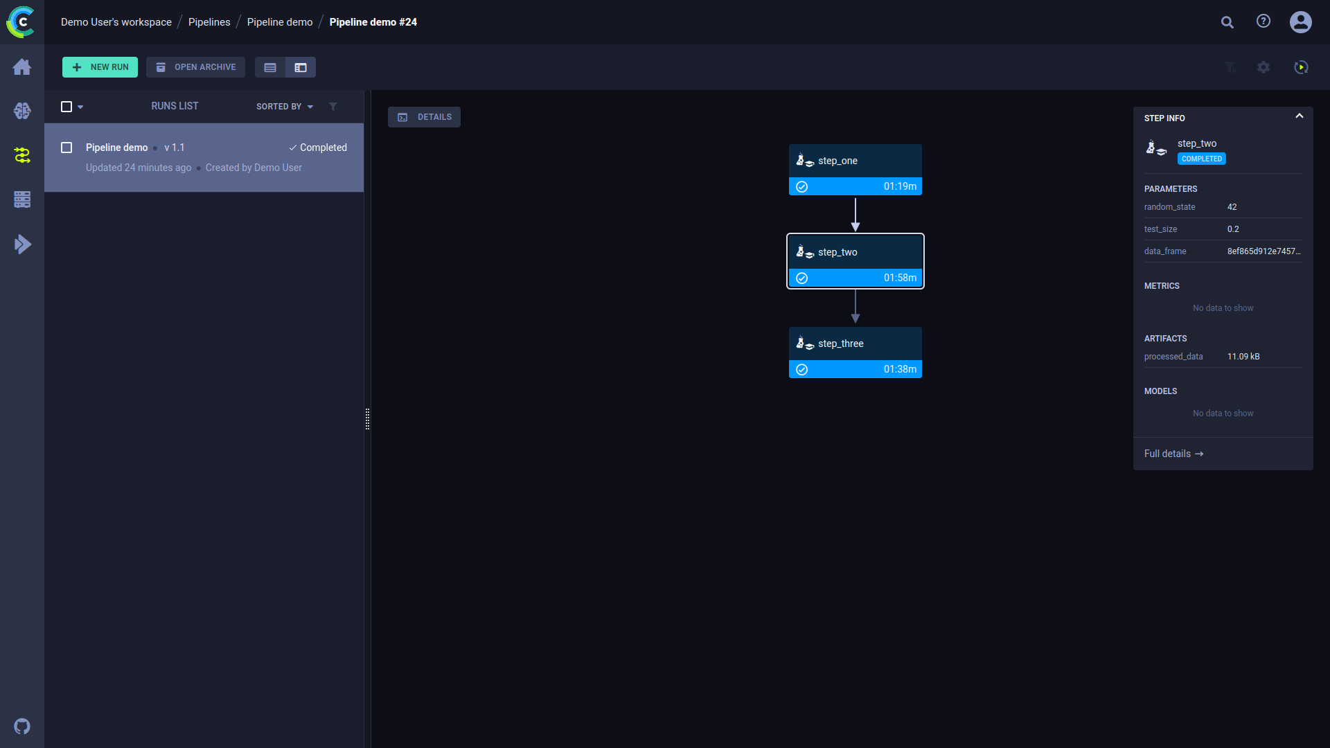 Pipeline step info