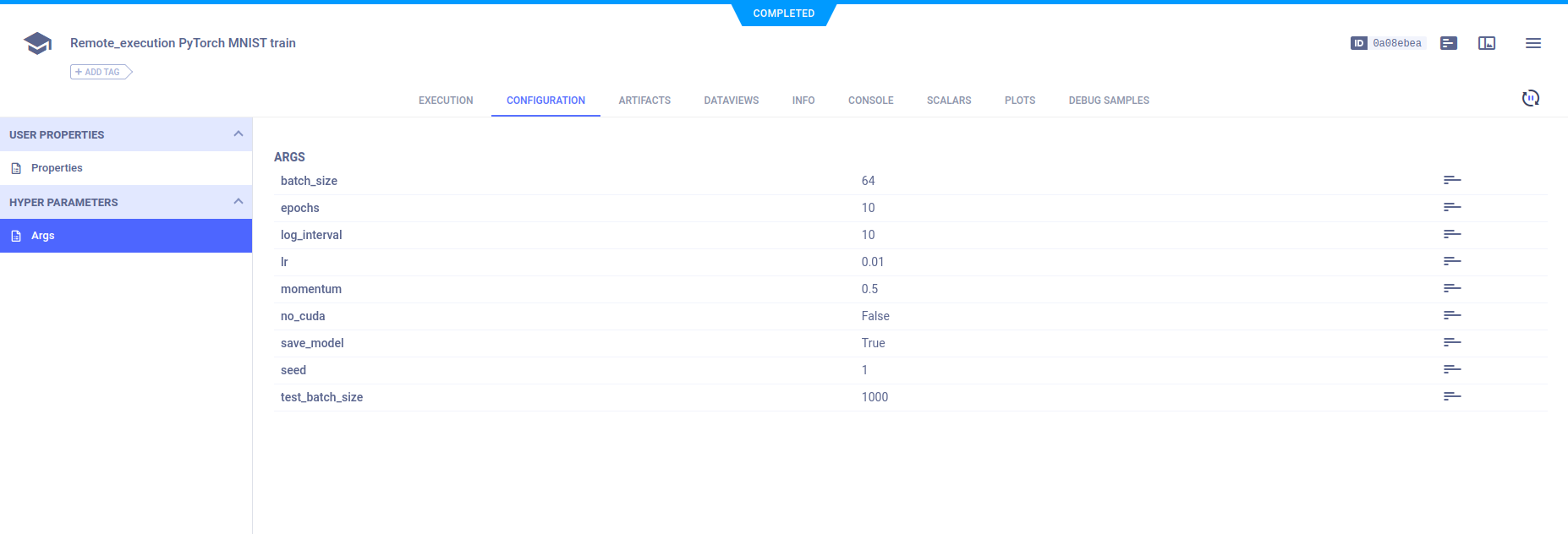 Task hyperparameters