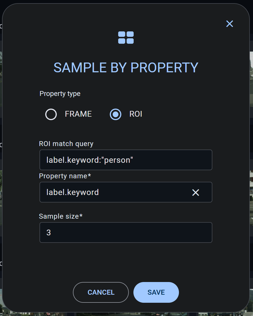 Sample by Property modal