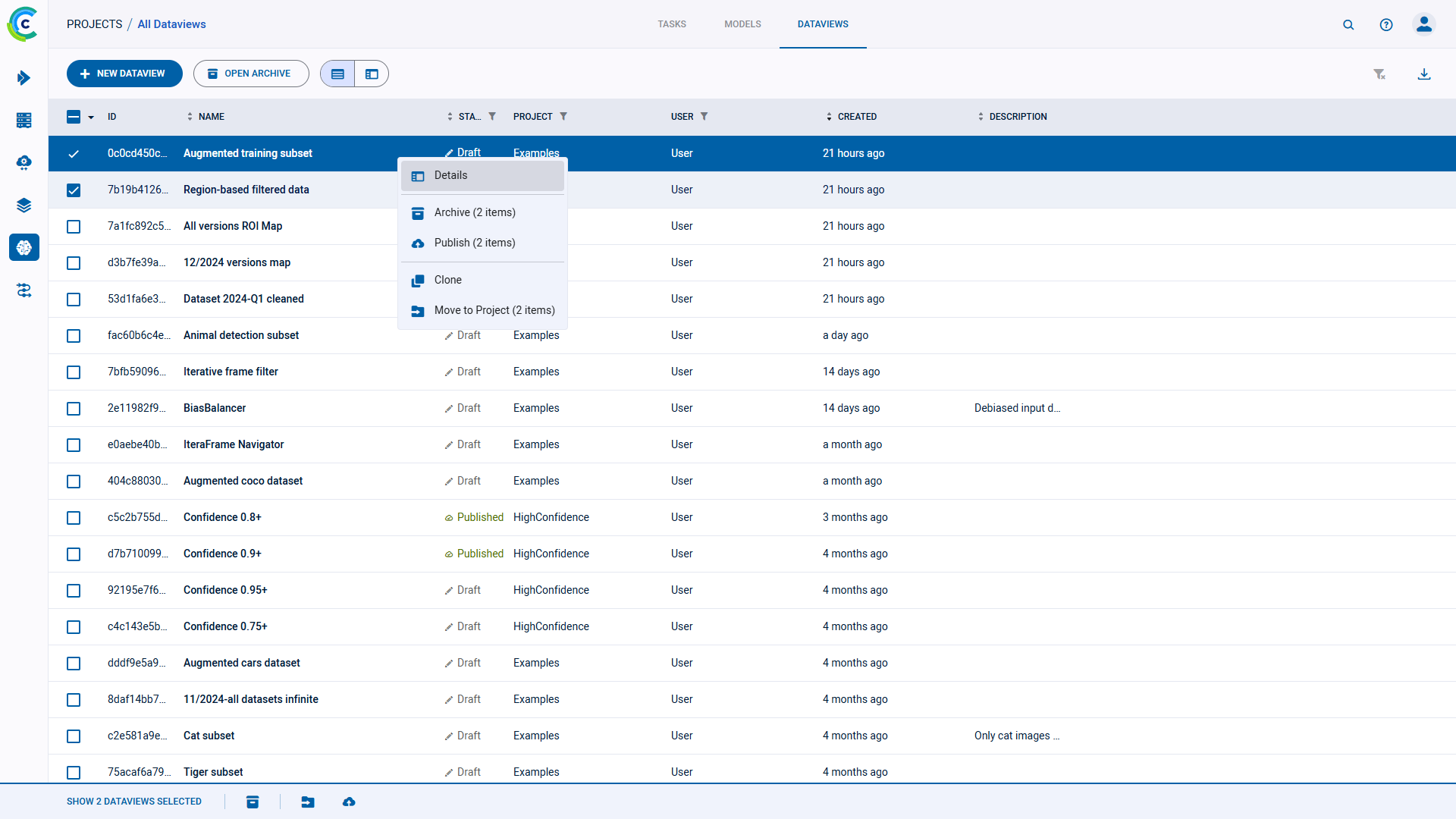 Dataview table batch operations