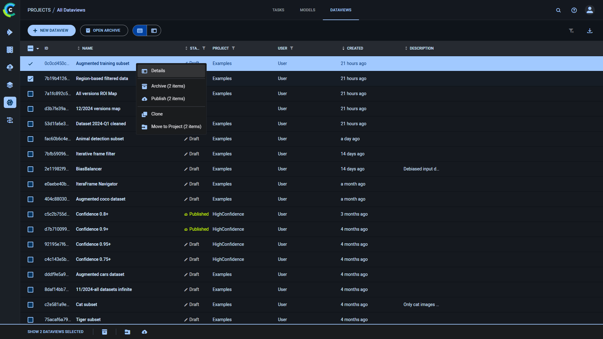 Dataview table batch operations