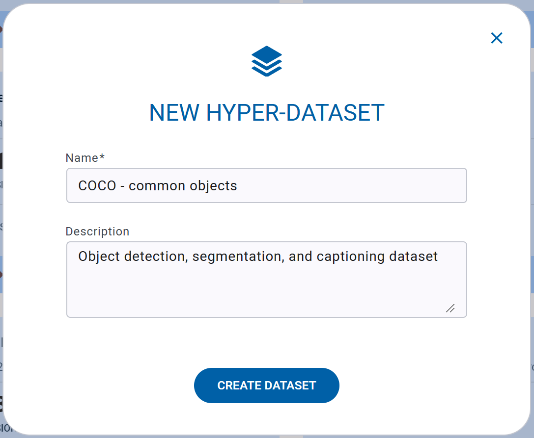 Hyper-Dataset creation modal