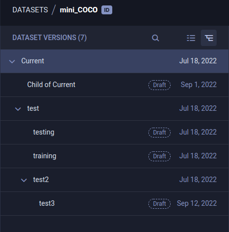 Versions tree view