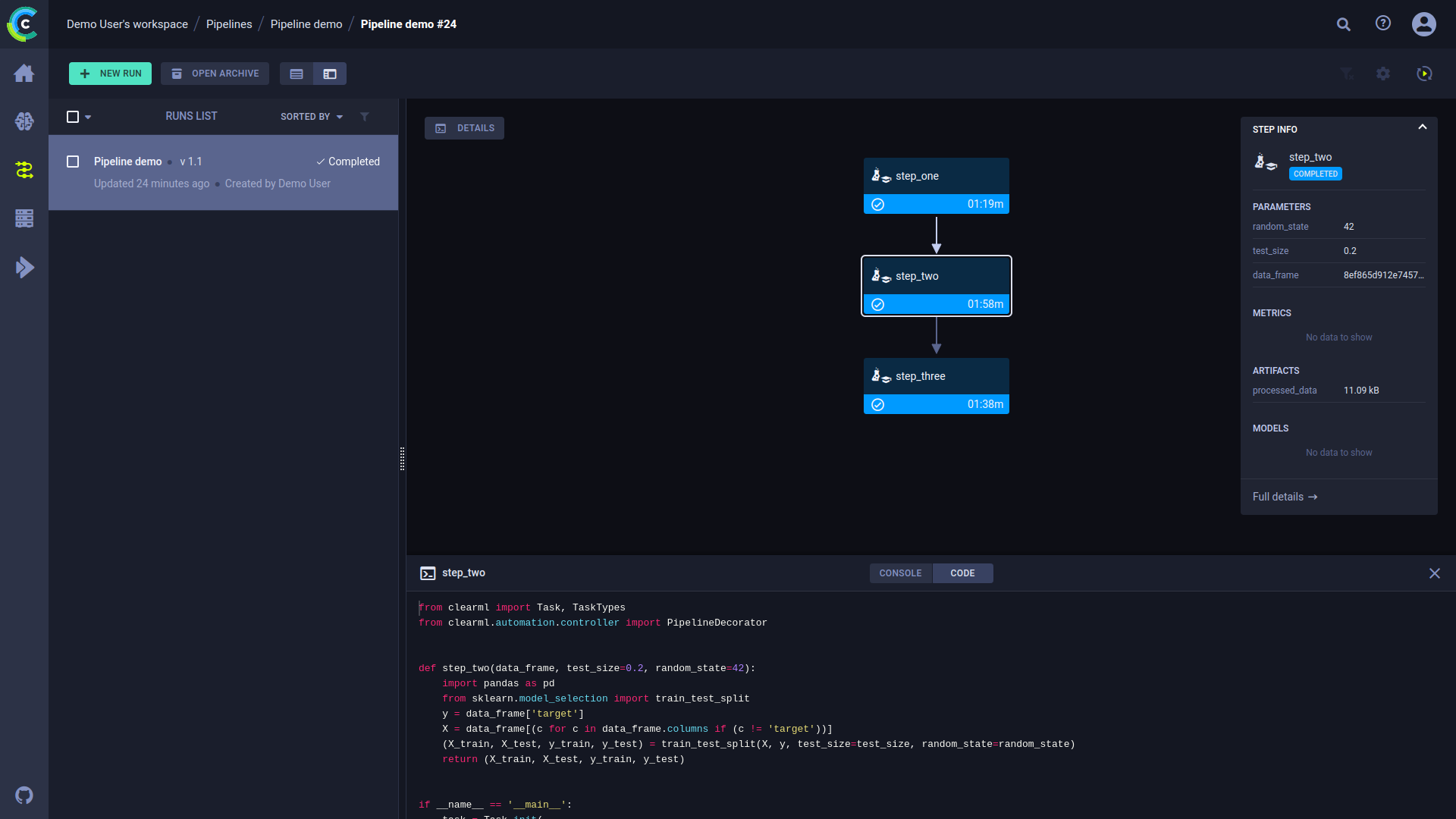 Pipeline step code