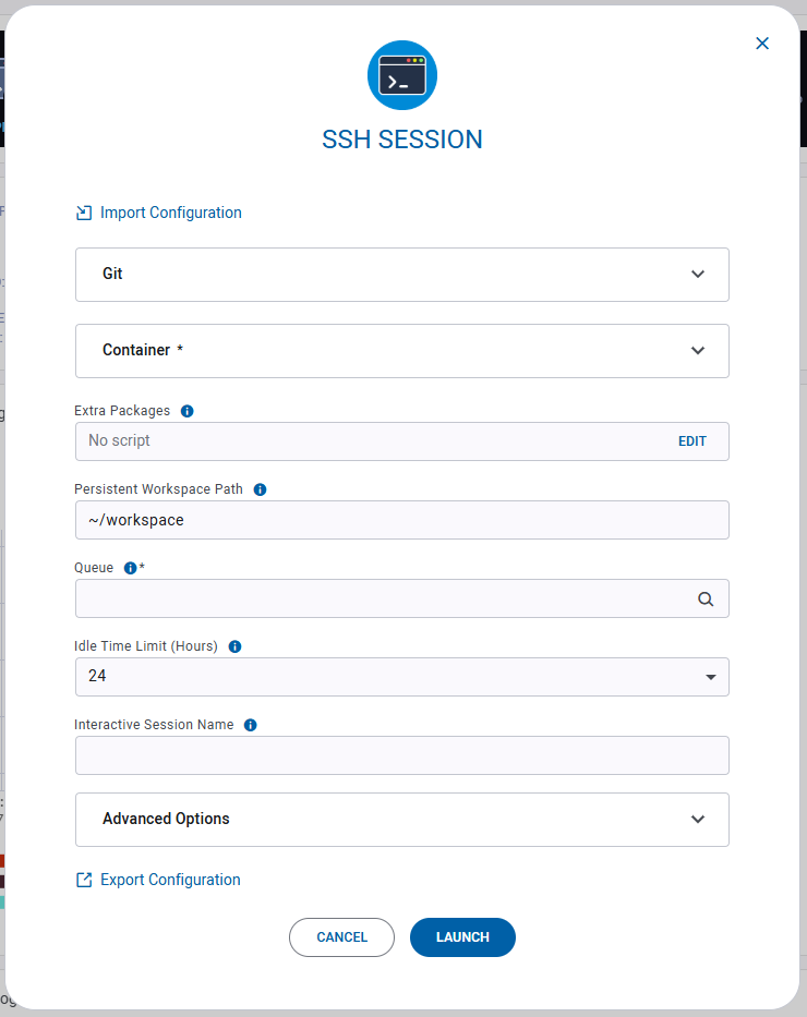 SSH Session form