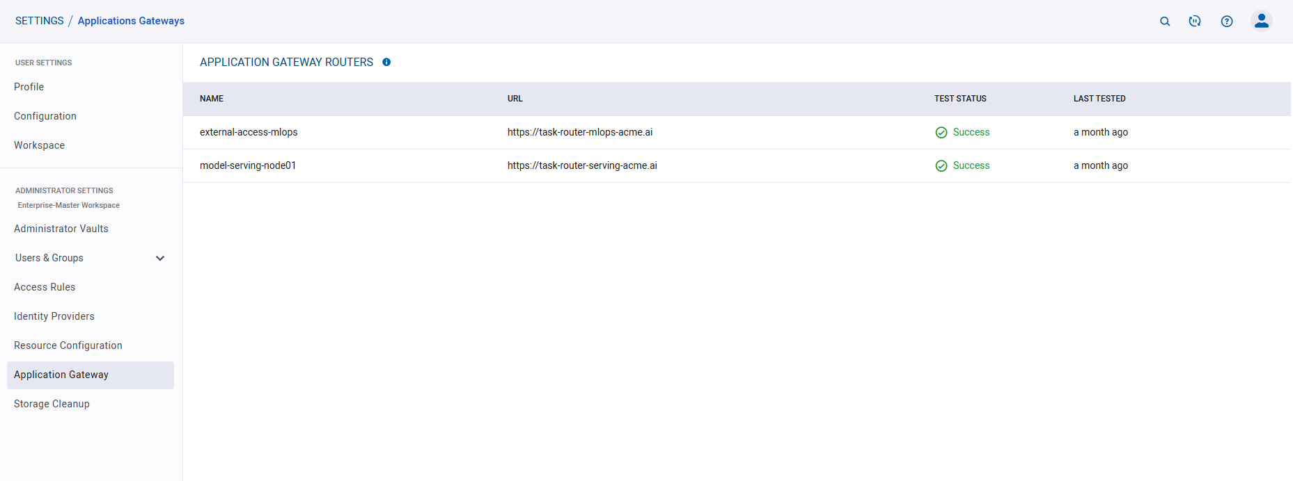 Application Gateway table