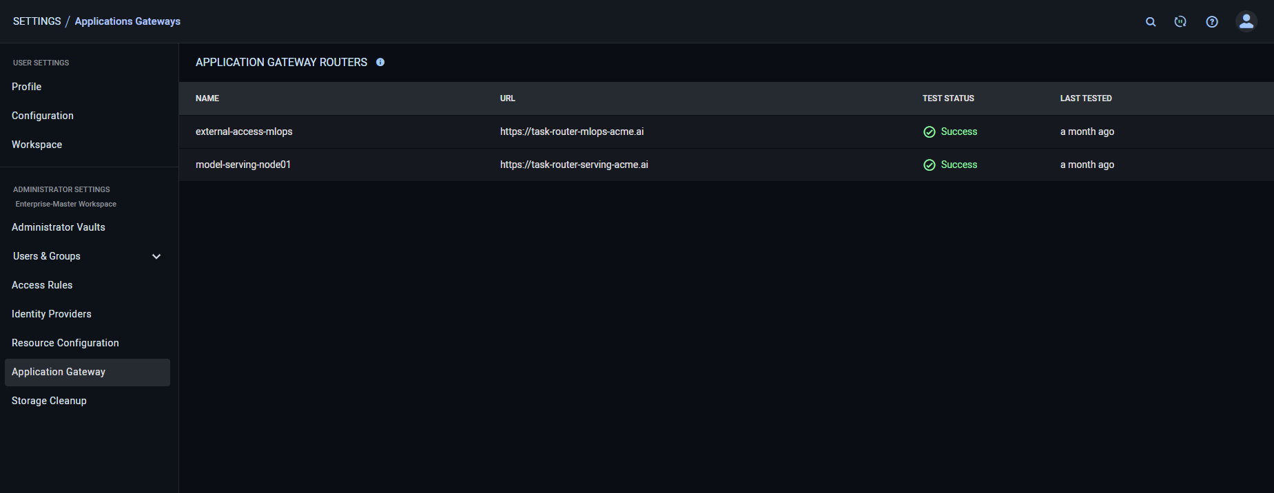 Application Gateway table
