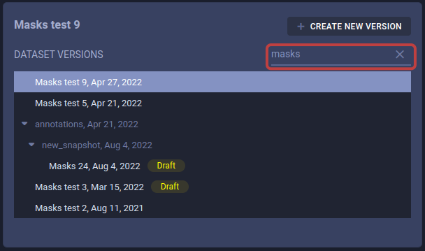 Dataset version search
