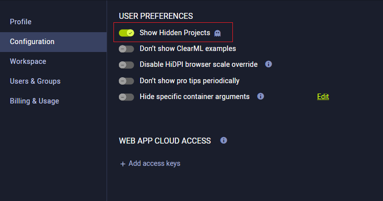 Hidden project configurtion