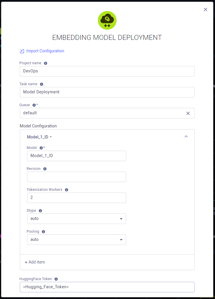 Embedding Model Deployment form