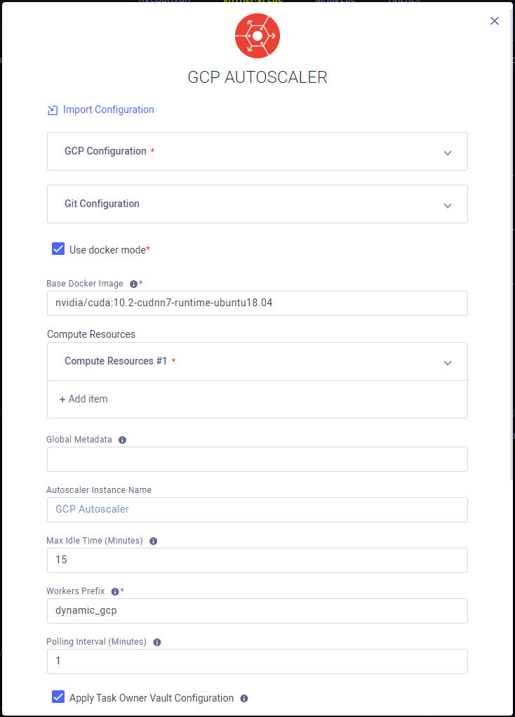 GCP autoscaler instance launch form